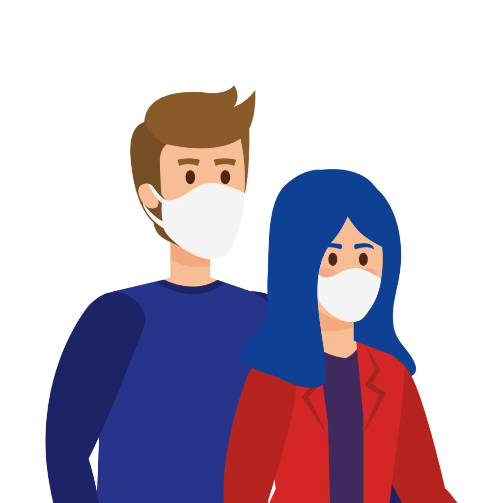 young couple using face mask 